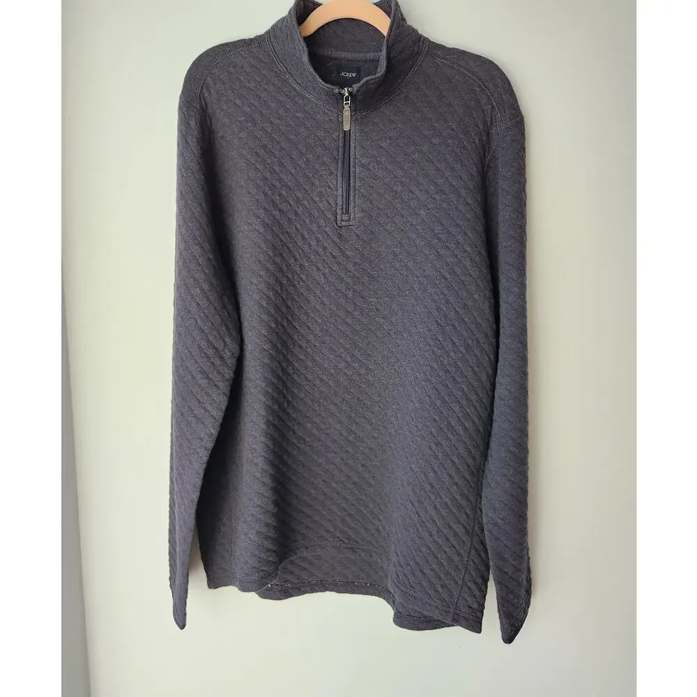 NWT J. Crew Quilted Quarter-Zip Heather Deep Navy L